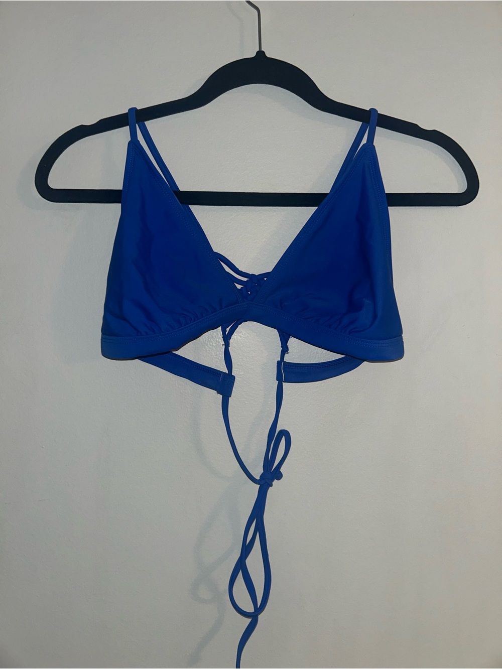 Blue Lace-Up Triangle Swim Top